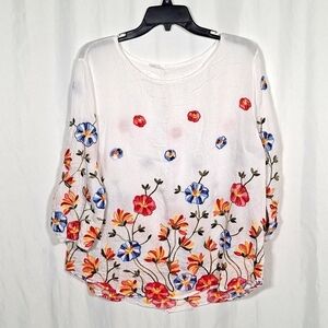 Kindred  Woven Shirt With Floral Embroidery.